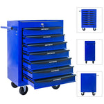 Rolling Tool Cabinet with 7 Drawers, Ball Bearing Slides, Steel Black & Blue