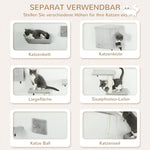 PwaHut Cat Climbing Wall, 7-piece Set with Cat House, Platform, Scratching Post, Grey