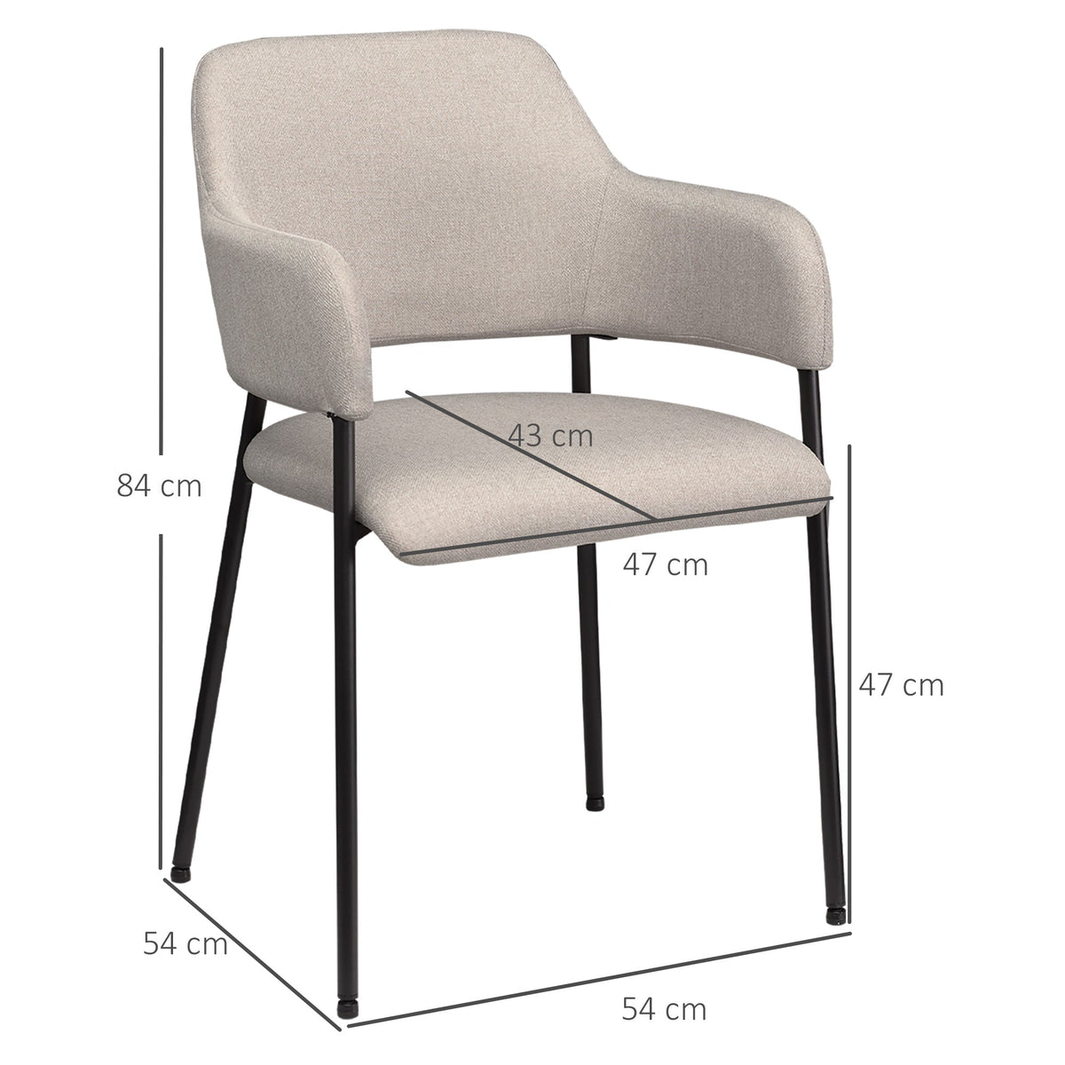 Dining Chairs Set of 2, Upholstered Steel Legs, Beige