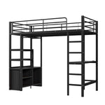 Loft Bed 90x200cm with Desk, Outlets & Shelves, Black Iron