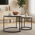 Nesting Coffee Table Set, 2-Piece Round 60cm Modern Design, Oak Veneer and Metal