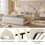 Upholstered Double Bed with Petal Headboard, 140x200cm, Beige Velvet