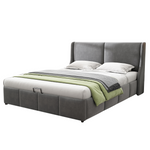 Upholstered Double Bed 140x200cm Hydraulic Storage Pillow Headboard - Grey