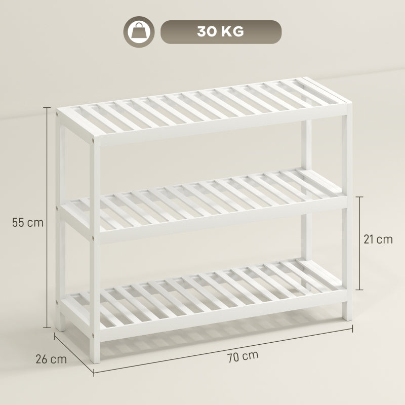 3-Tier Shoe Rack, Bamboo Storage Shelf, White