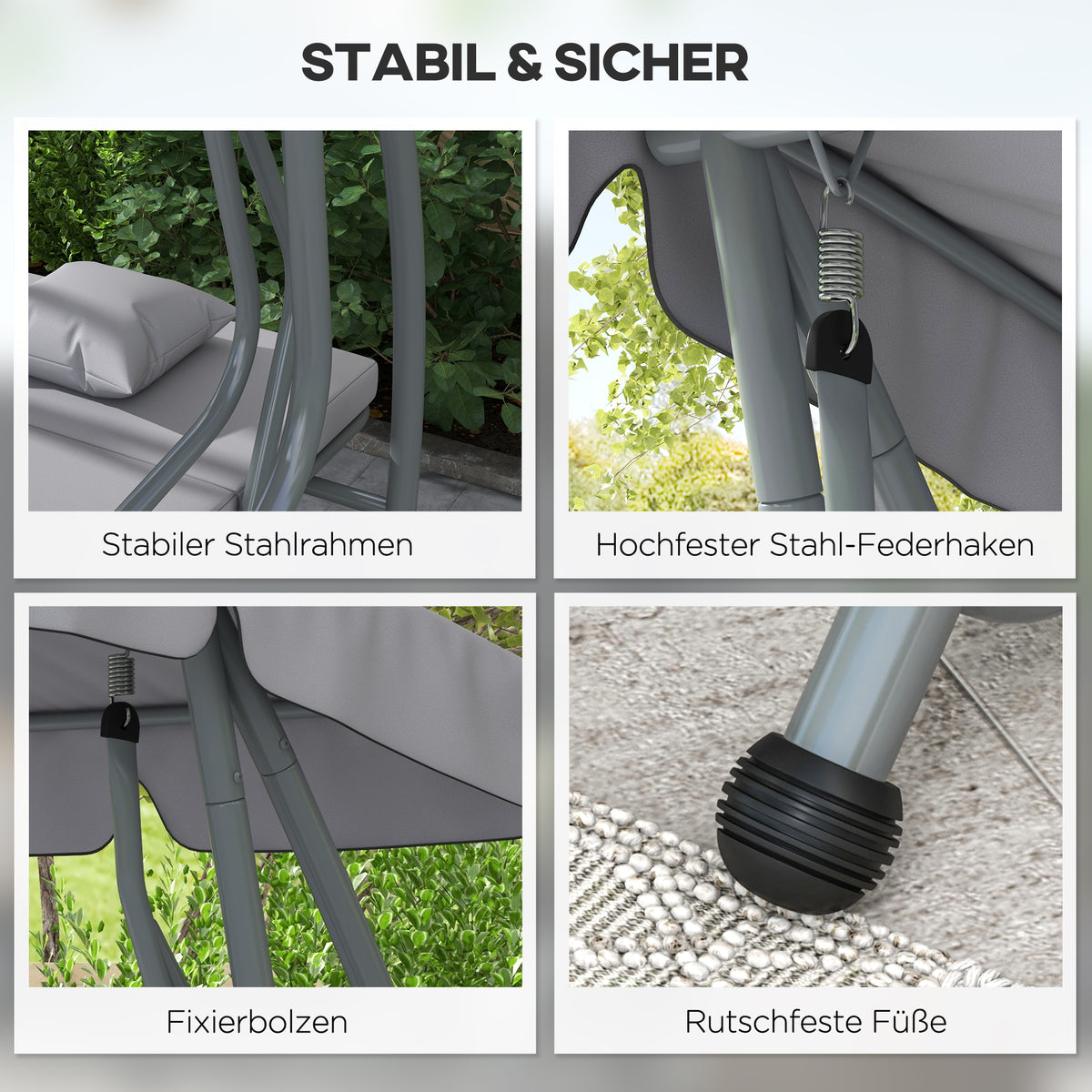 Outsunny Hollywood Swing 3-Seater Reclining Canopy, Light Grey