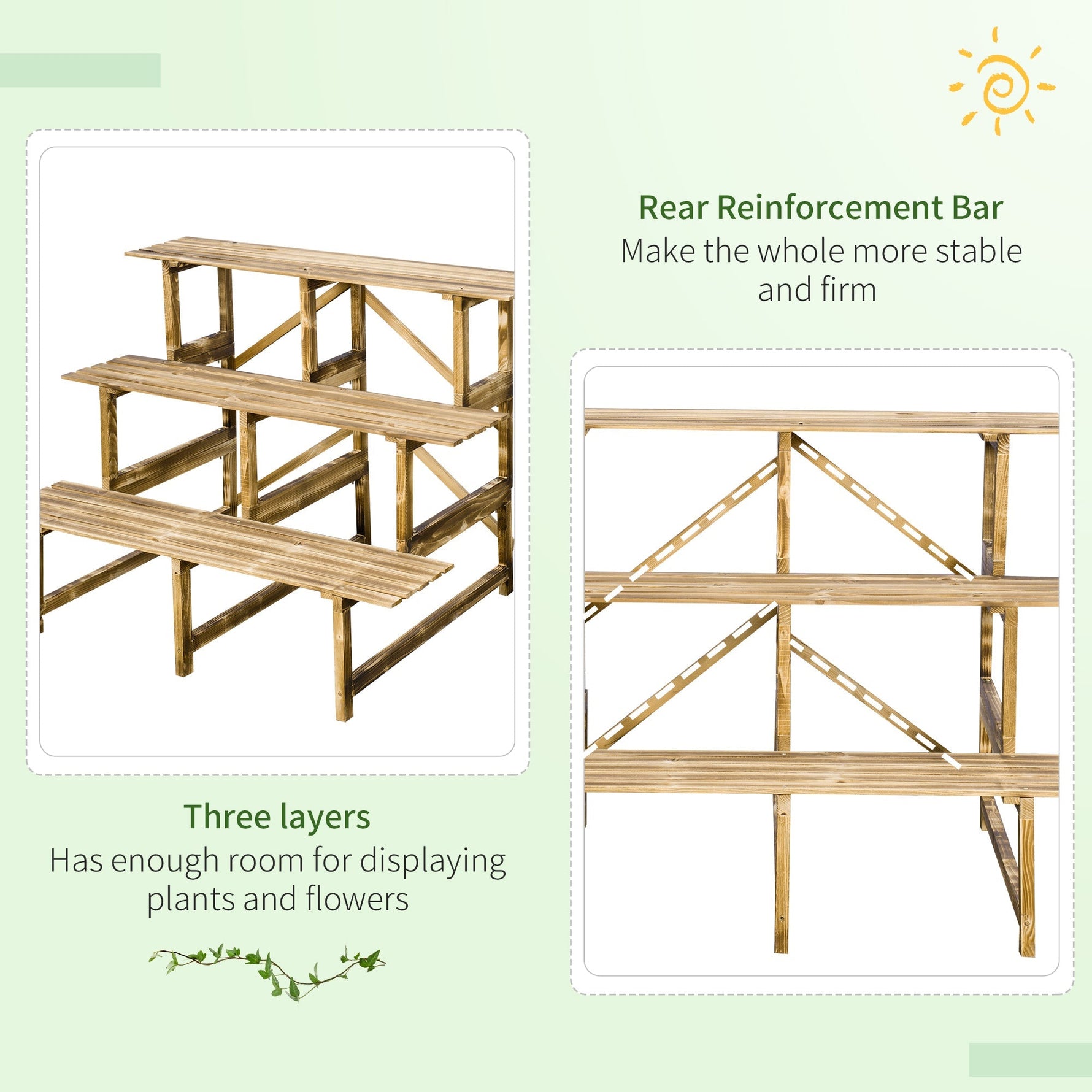 Plant Ladder Flower Shelf, 3 Steps, 100 x 80 x 78cm, Fir Wood