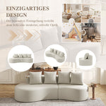 Linen Sofa with 4 Cushions, Cup Holder and Side Pocket, Beige