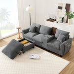 Modern L-shaped Corner Sofa Convertible Console Cup Holders USB Corduroy Fabric