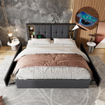 Upholstered Double Bed 160x200cm with 4 Drawers - Grey Linen