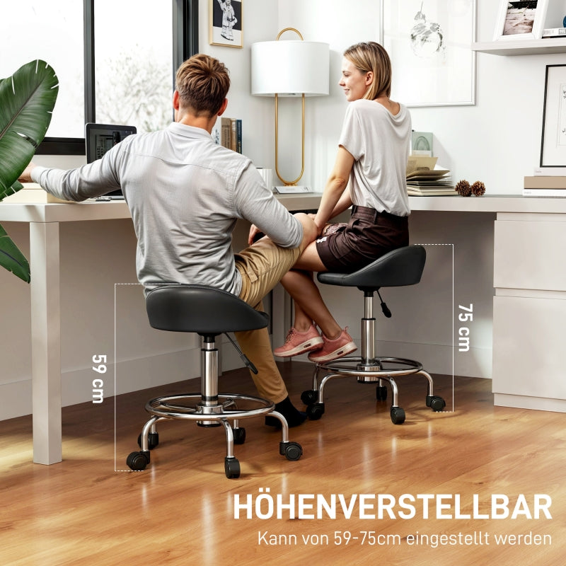 Rolling Stool, Adjustable Swivel with Backrest, Black