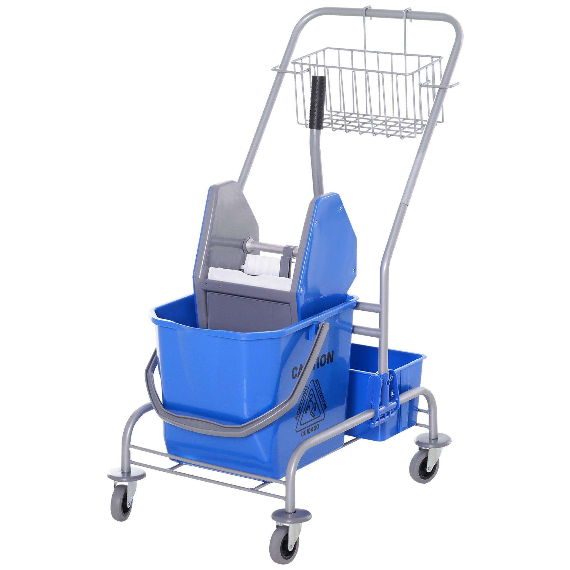 Cleaning Cart Mobile Mop Bucket, 25 Liters with Wringer and 4 Wheels, Blue