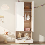 Children's Wardrobe Hanging Rail & Cat Bed 80x50x200cm White Natural Wood