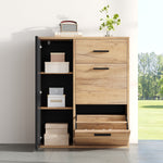 Modern Shoe Cabinet, Adjustable Shelves 1 Drawer 2 Drop-Down Doors, Black and Natural Tones