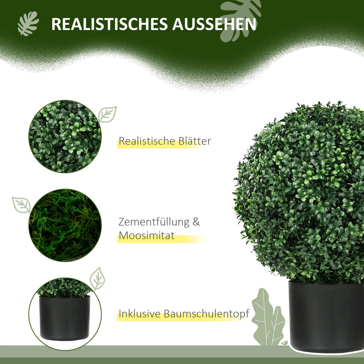 Artificial Plants, UV-resistant Boxwood, 52 cm, Green