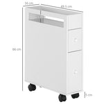 Bathroom Cabinet Niche Trolley with Wheels 2 Drawers Open Compartment, White