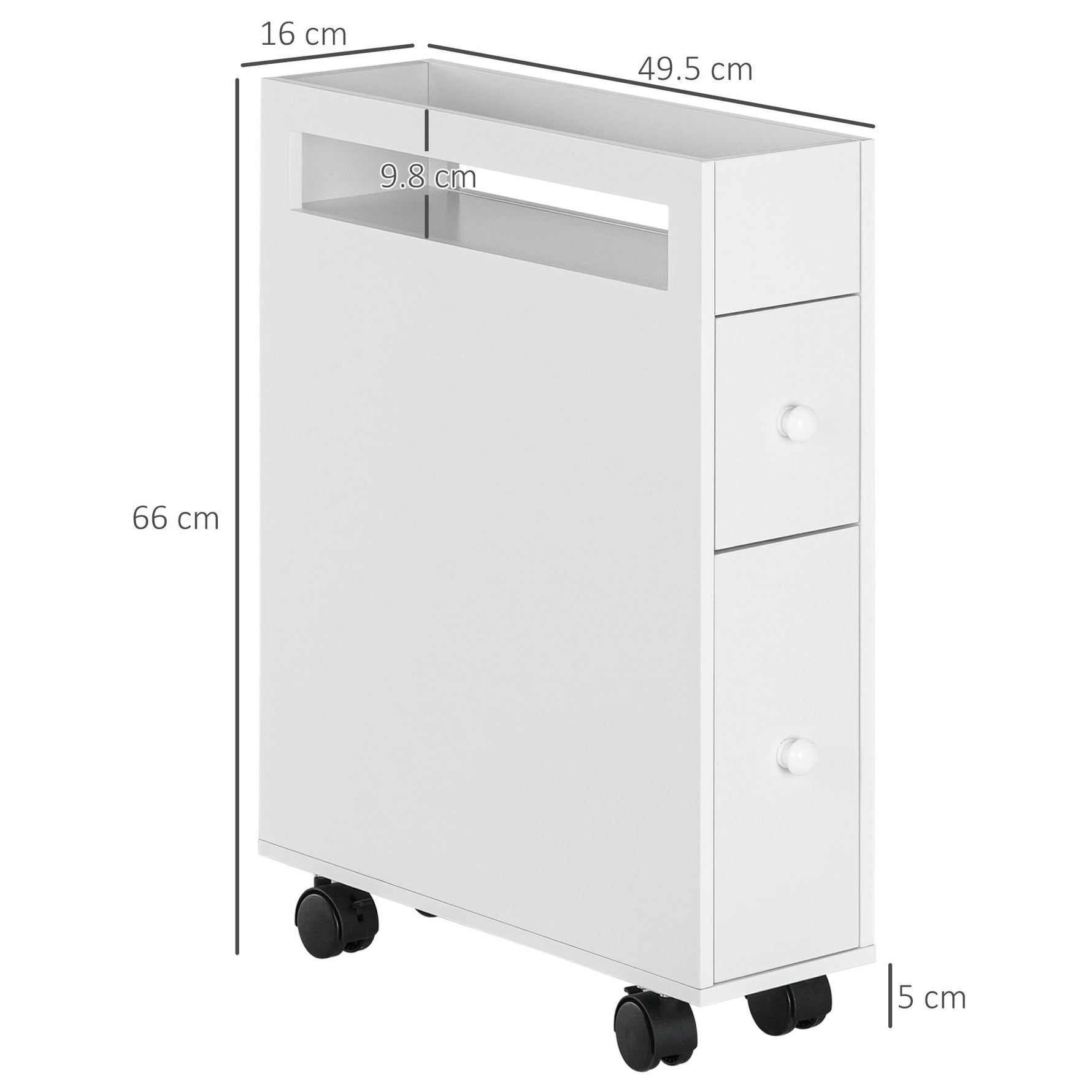 Bathroom Cabinet Niche Trolley with Wheels 2 Drawers Open Compartment, White