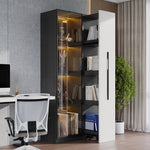 Multifunctional Cabinet with Glass Door, LED Lighting and Side Drawer, Black MDF