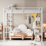 Loft Bed, Ladder & Table, Storage, White