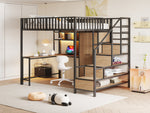 Metal Loft Bed 140x200cm Desk Wardrobe Drawers Storage Ladder LED Charging Black