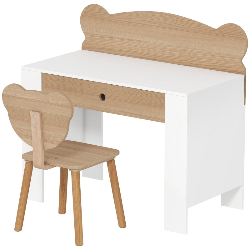 AIYAPLAY children's desk set with table top and drawer, bear shape, natural wood