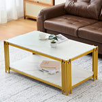 Coffee Table Rectangular Marble Effect Metal Legs - White/Gold