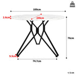 Dining Table Set 5-Piece 100cm Round MDF Marble Top Black Metal Legs Grey Linen