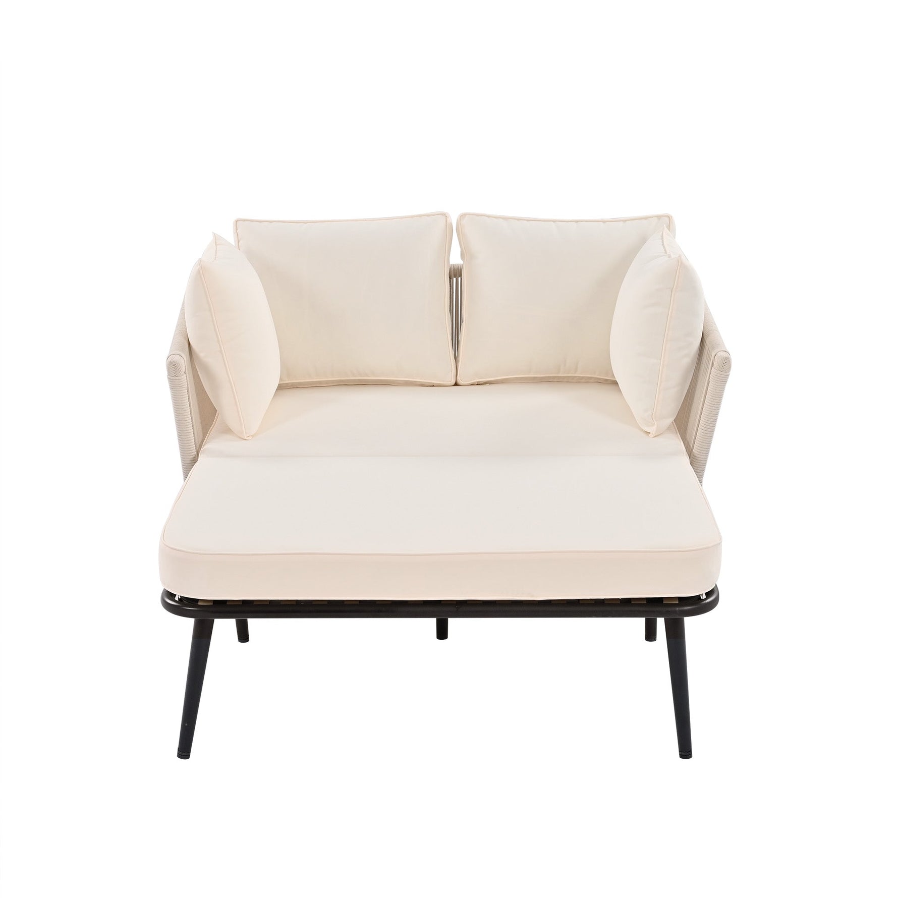 Garden Sofa with Cushions and Pillows, Outdoor Sun Lounger and Furniture Set, Beige
