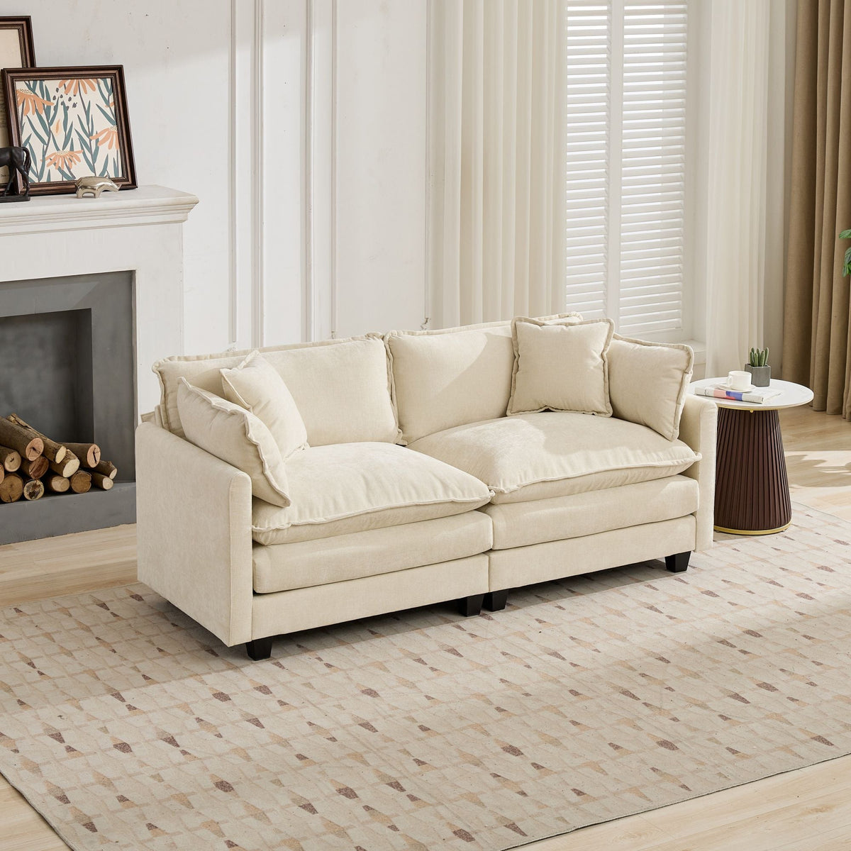 Cloud Sofa Loveseat, Modern Sectional Couch with Double Layer Cushions, Beige Chenille Fabric