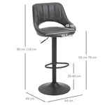 Bar Stool Set of 2, Swivel Height-Adjustable with Footrest, Leather-Look Gray