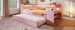Upholstered Daybed with USB Ports, LED, Pull-out Bed and Desk, 140x200, Pink