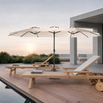 14.8 Ft Double Sided Outdoor Umbrella Rectangular Large with Crank, Khaki