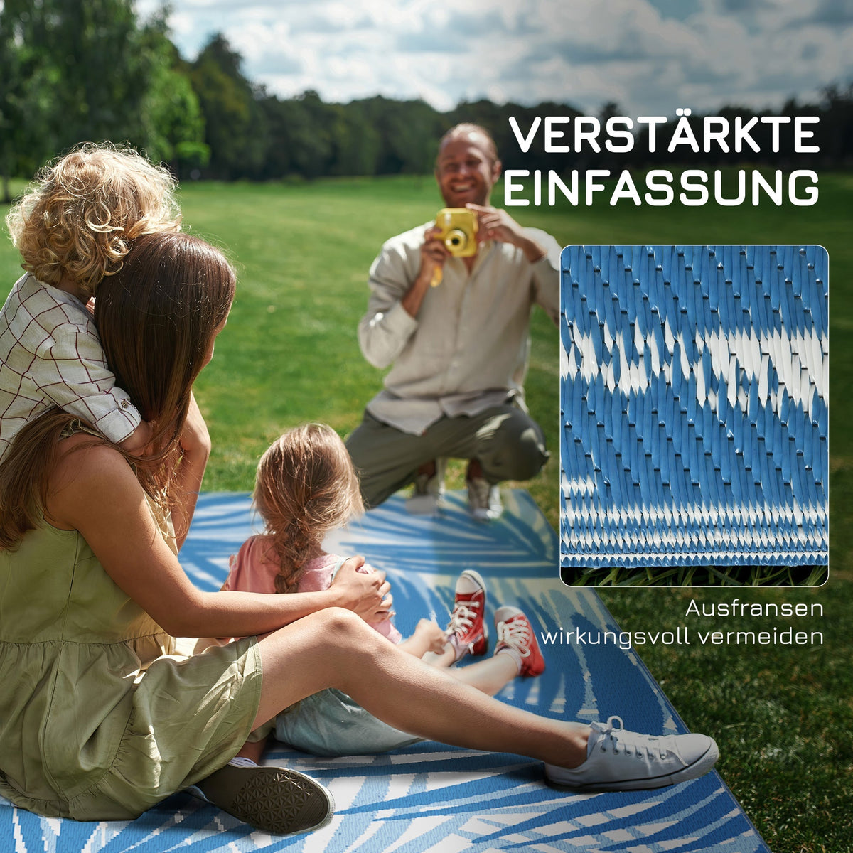 Reversible Rug, 182x274cm Outdoor Camping Patio, Blue Plastic
