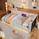 Daybed Sofa Bed 90x200cm Slatted Base LED Remote USB-C Linen Beige