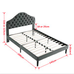 Full Upholstered Platform Bed Frame, 140x200cm, Velvet Gray