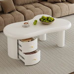 Coffee Table, Irregular Shape 2-Drawer Space-Saving Stylish Stable, White