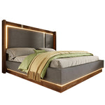 Upholstered Double Bed 140x200 LED & Storage, Linen Grey
