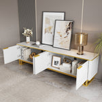 TV Cabinet Four Doors Geometric Texture 160x37.5x48cm White