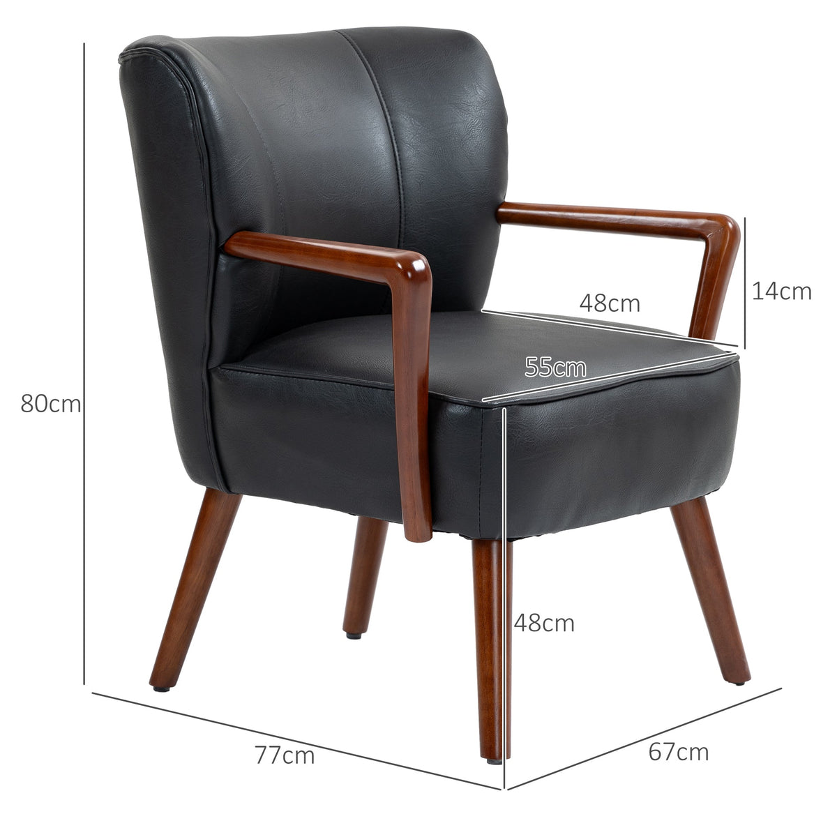 Lounge Chair, Armrests, Wooden Legs, Faux Leather
