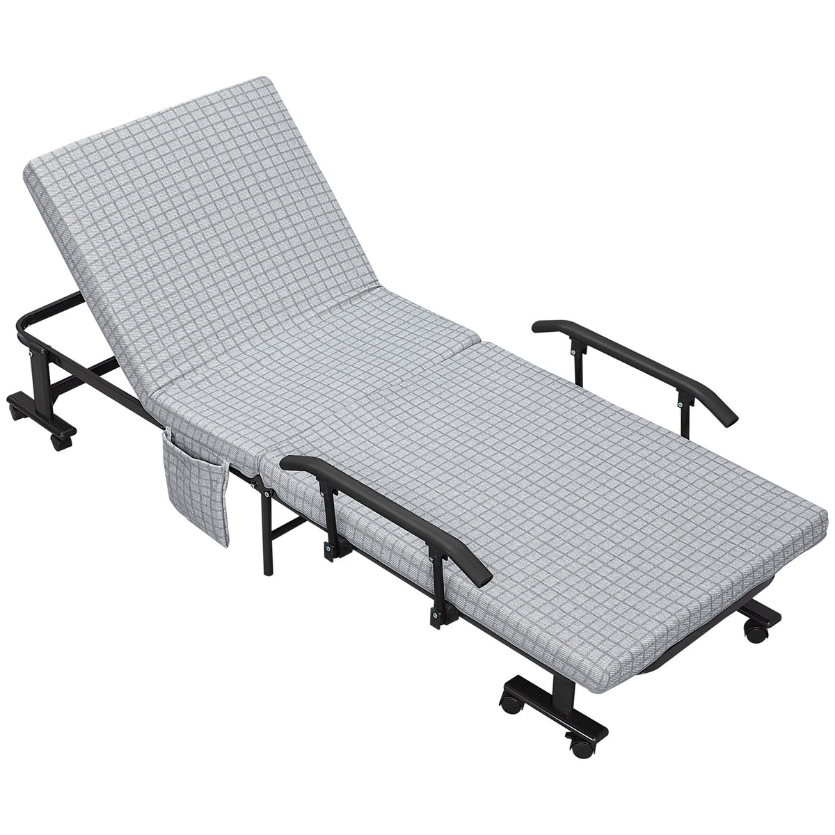 Folding Guest Bed, Adjustable Backrest, Wheels, Steel Frame, Light Grey/Black, 190x76x33cm
