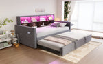 Upholstered Sofa Bed 90x190cm with Storage Headboard, LED Lights and Charging Ports, Dark Grey Velvet