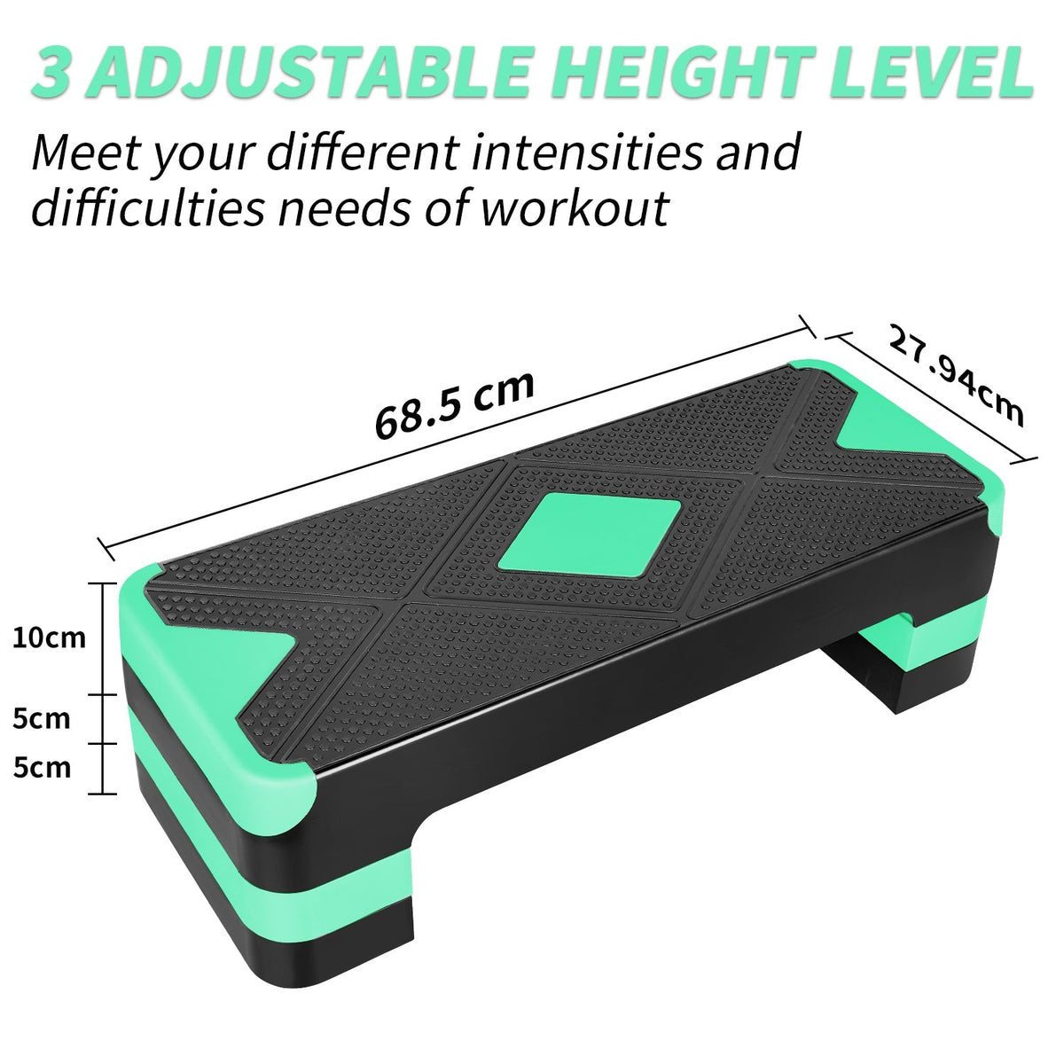 Aerobic Exercise Stepper Adjustable Height 3-Level 27" Platform - Green