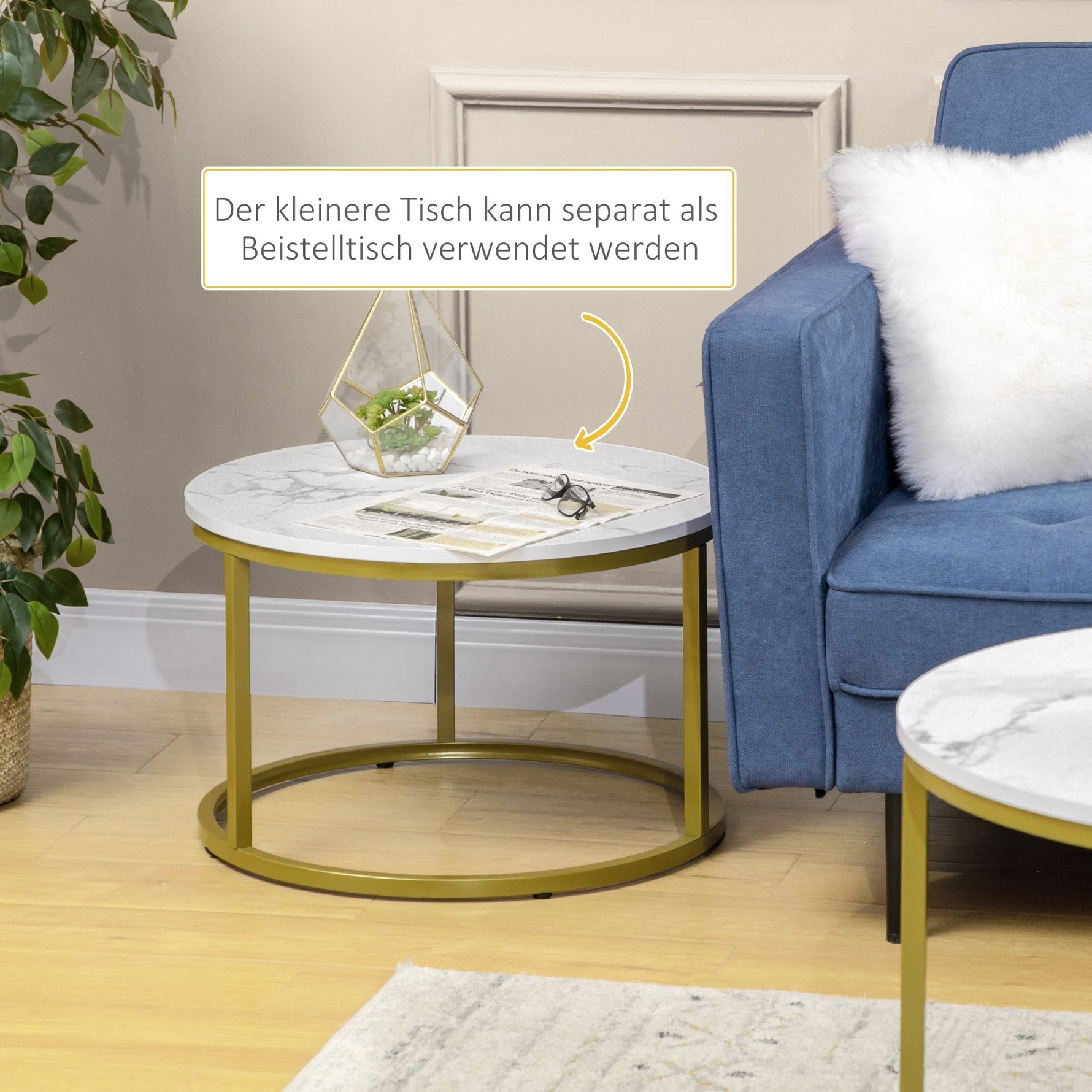 Coffee Tables, Round Stackable with Steel Frame, White