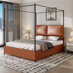 Dual-Purpose Bed 140x200 Leather Cushions Metal Cuff, Luxury Leather