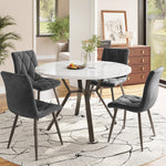 5-Piece Dining Set Modern Round Marble Table 4 Ergonomic Chairs Black Metal Grey Suede
