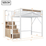Metal Loft Bed 140x200cm Safety Enclosure with Window & Ladder Locker, White