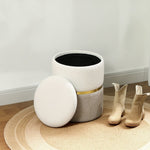Storage Stool with Lid, Metal Ring, Two-Tone Design, Cream White