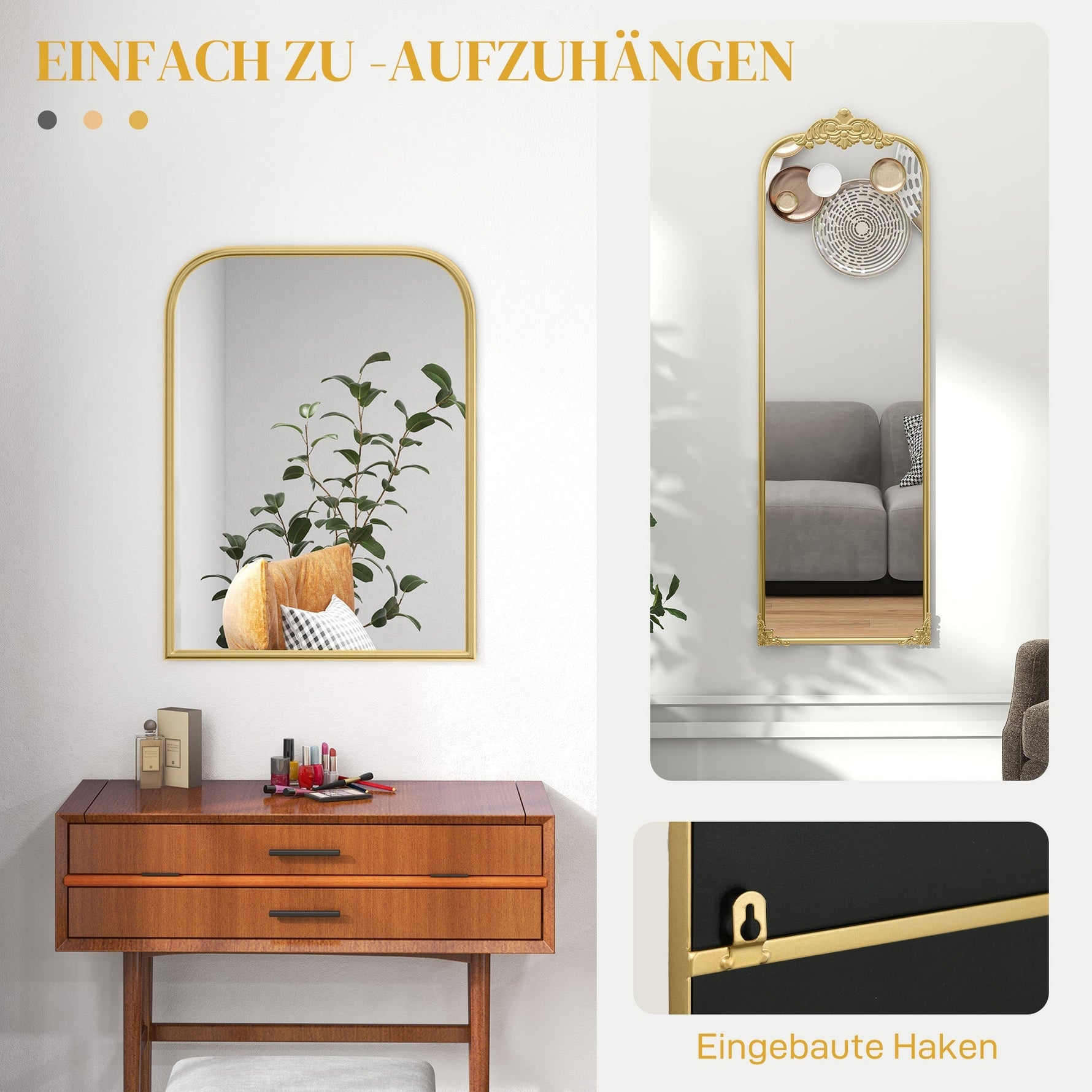Wall Mirror Baroque Style Decorative Metal Frame 60x87cm, Gold