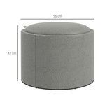 Ottoman Round Stool with Storage and Hinged Lid, grey linen look