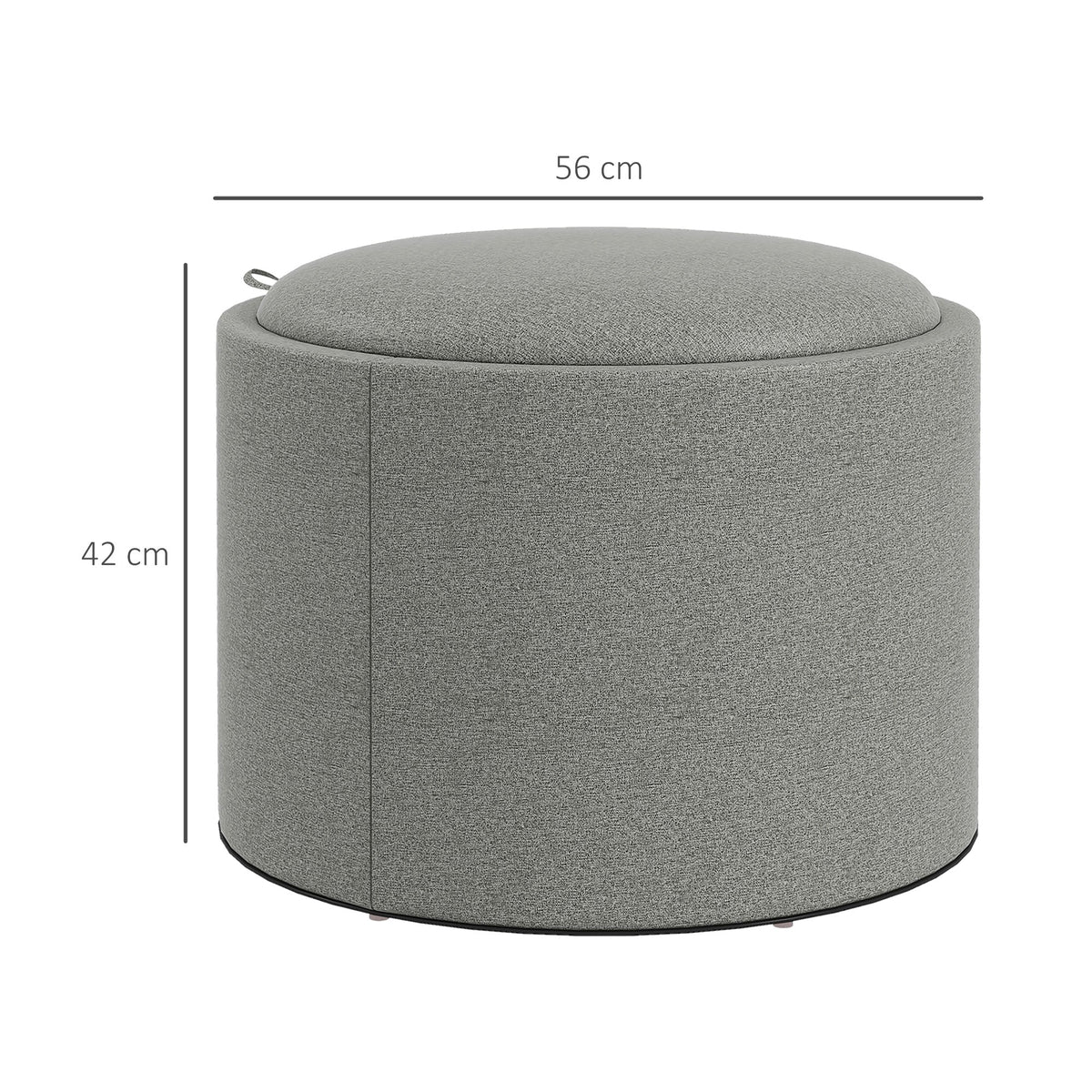 Ottoman Round Stool with Storage and Hinged Lid, grey linen look