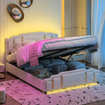 Hydraulic Double Bed 160x200cm with Headboard, Beige Velvet